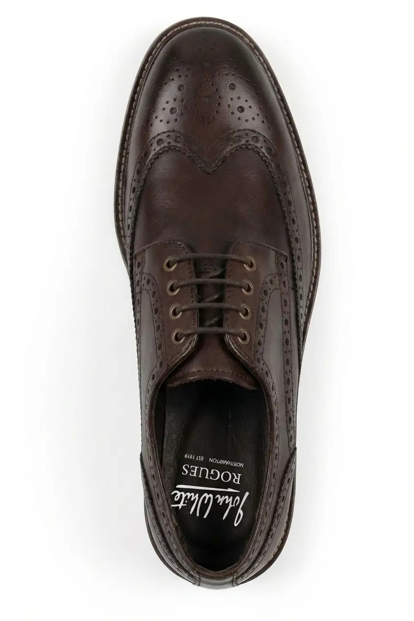Stokes - Scarpe stringate brogue da uomo in pelle marrone con punta a coda di rondine