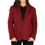 Giacca blazer da donna in tweed a spina di pesce, rosso vino, classica, anni '20
