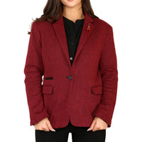 Giacca blazer da donna in tweed a spina di pesce, rosso vino, classica, anni '20