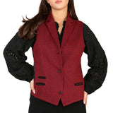 Gilet da donna in tweed a spina di pesce, rosso vino, classico anni '20