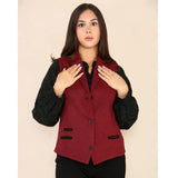 Gilet da donna in tweed a spina di pesce, rosso vino, classico anni '20