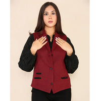Gilet da donna in tweed a spina di pesce, rosso vino, classico anni '20