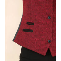 Gilet da donna in tweed a spina di pesce, rosso vino, classico anni '20