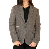 Blazer classico da donna in tweed a spina di pesce color marrone quercia