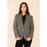 Blazer classico da donna in tweed a spina di pesce color marrone quercia