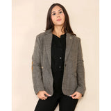 Blazer classico da donna in tweed a spina di pesce color marrone quercia