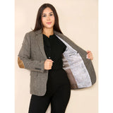 Blazer classico da donna in tweed a spina di pesce color marrone quercia
