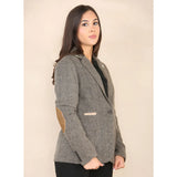 Blazer classico da donna in tweed a spina di pesce color marrone quercia