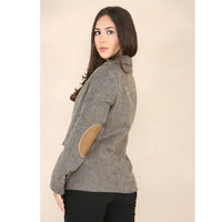 Blazer classico da donna in tweed a spina di pesce color marrone quercia