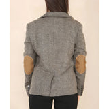 Blazer classico da donna in tweed a spina di pesce color marrone quercia