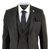 Mens Olive Green Wool Tweed 3 Piece Suit - STZ11