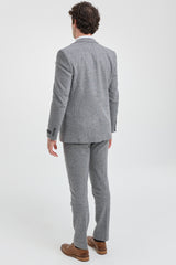 Abito da uomo in tweed a spina di pesce grigio chiaro, 3 pezzi - STZ11