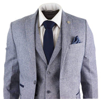 Men's Light Blue Vintage Tweed 3 Piece Suit - STZ13