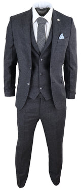 Men's Black Tweed 3 Piece Vintage Suit - STZ14