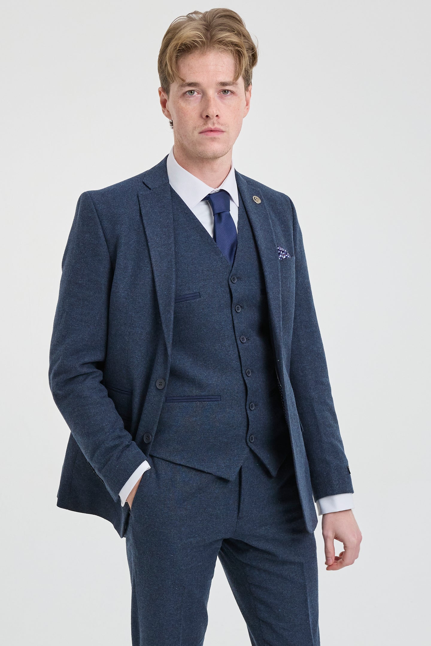 Abito da uomo in lana blu navy stile Peaky Blinders
