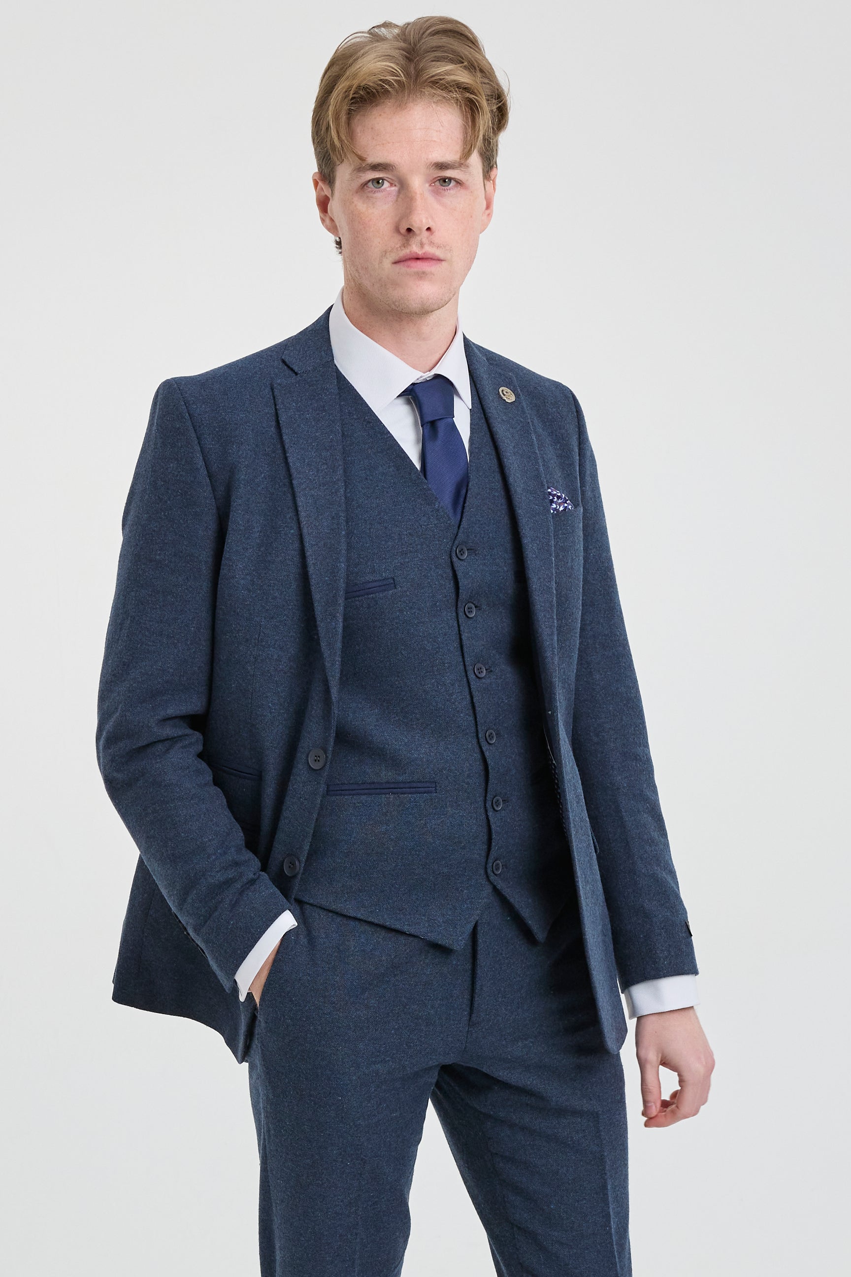 Abito da uomo in lana blu navy stile Peaky Blinders