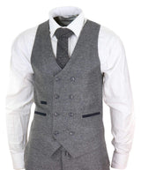 Mens 3 Piece Grey Suit with Double Breasted Waistcoat