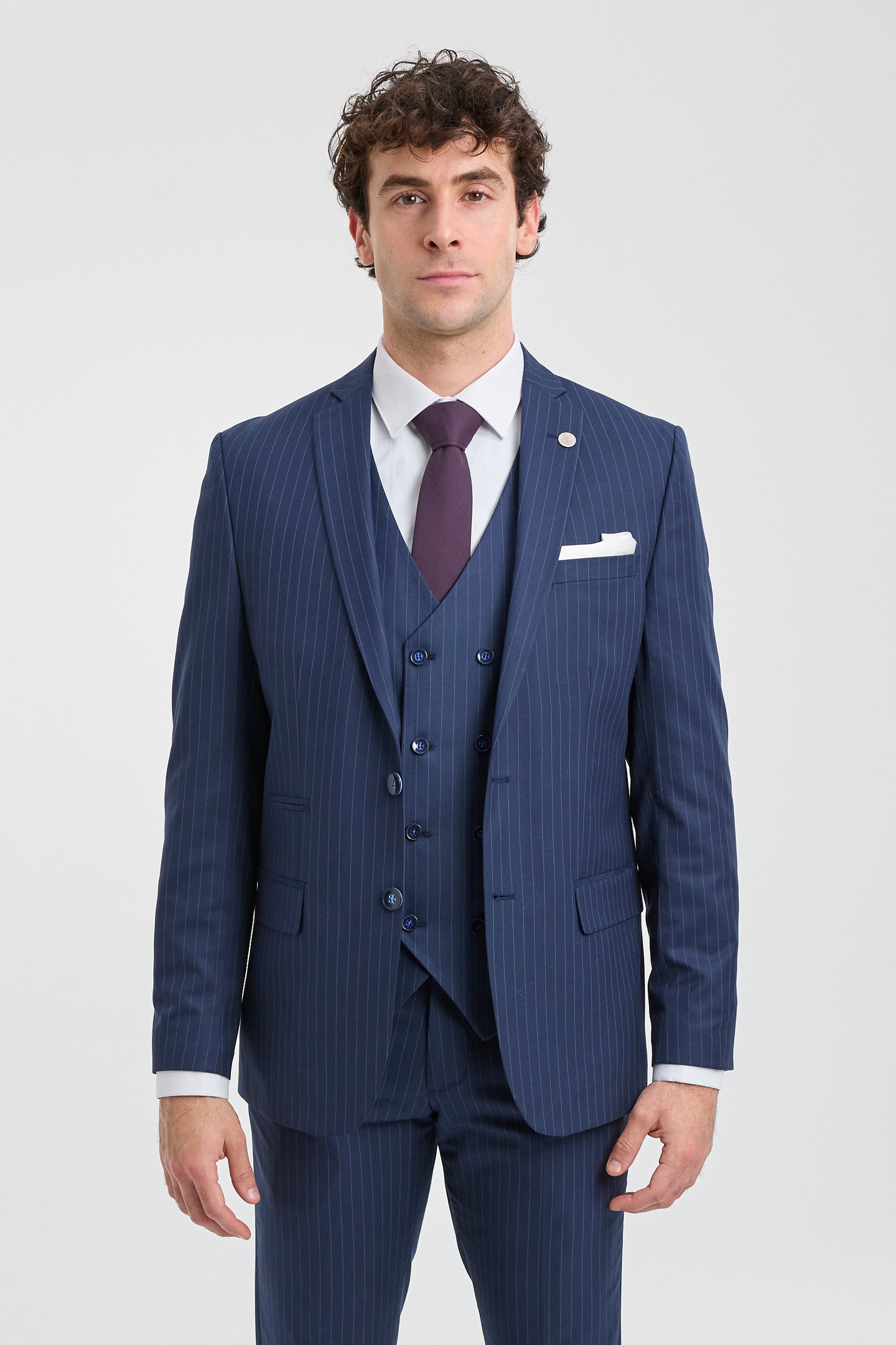 Abito da uomo gessato blu navy 3 pezzi