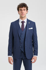 Abito da uomo gessato blu navy 3 pezzi