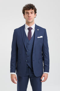Abito da uomo gessato blu navy 3 pezzi