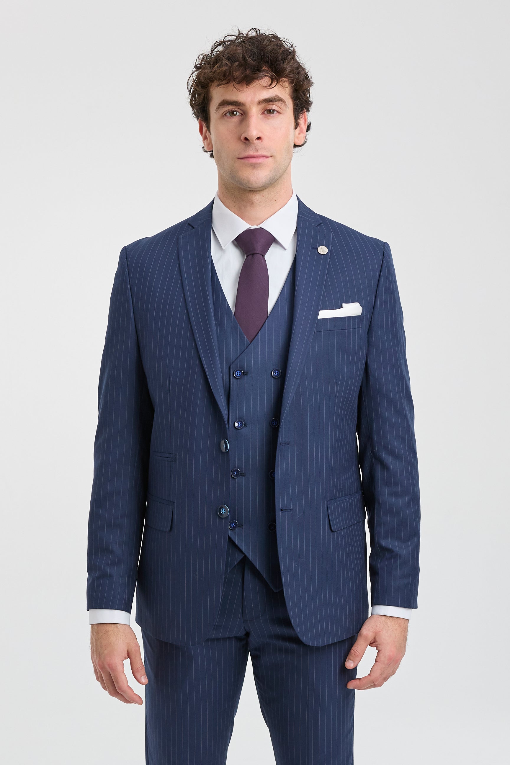 Abito da uomo gessato blu navy 3 pezzi