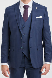 Abito da uomo gessato blu navy 3 pezzi