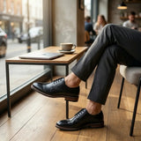 Scarpe stringate Derby da uomo in pelle nera con punta liscia, modello Tanner.