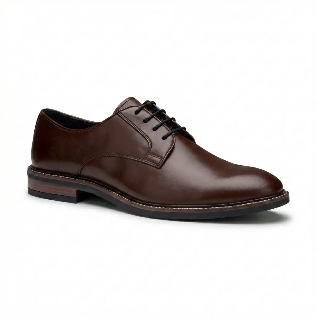 Scarpe stringate Derby da uomo in pelle marrone con punta liscia, modello Tanner.