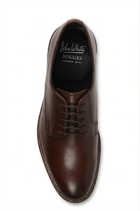 Scarpe stringate Derby da uomo in pelle marrone con punta liscia, modello Tanner.