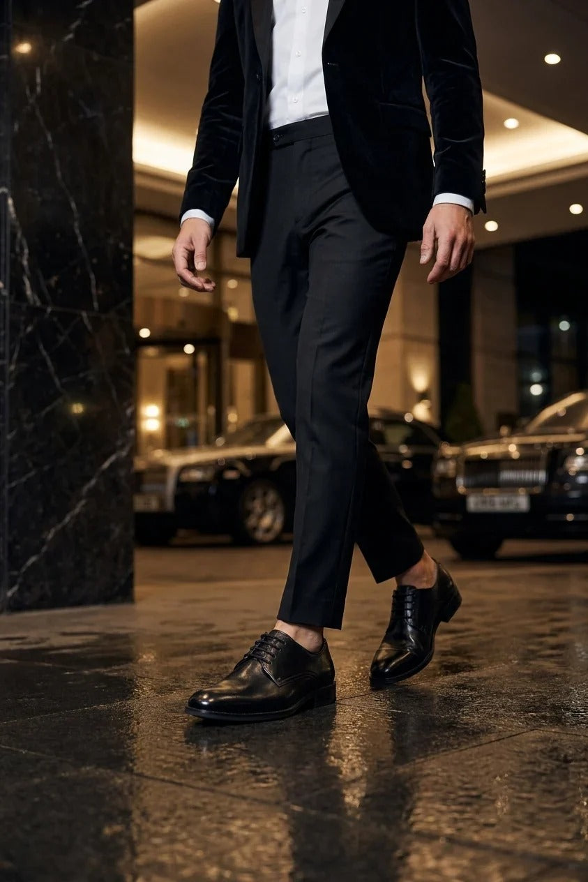 Taylor - Scarpe Derby classiche da uomo in pelle nera con lacci