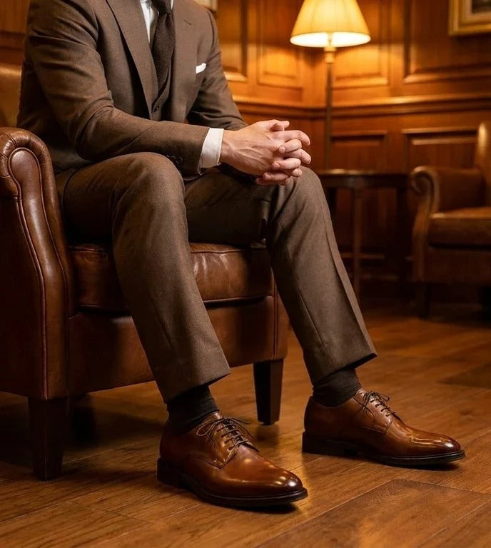 Taylor - Scarpe Derby classiche da uomo in pelle marrone con lacci