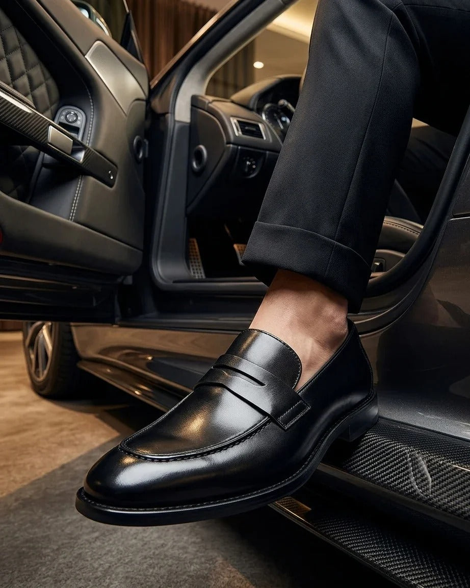 Ted - Mocassini classici da uomo in pelle nera con punta mocassino