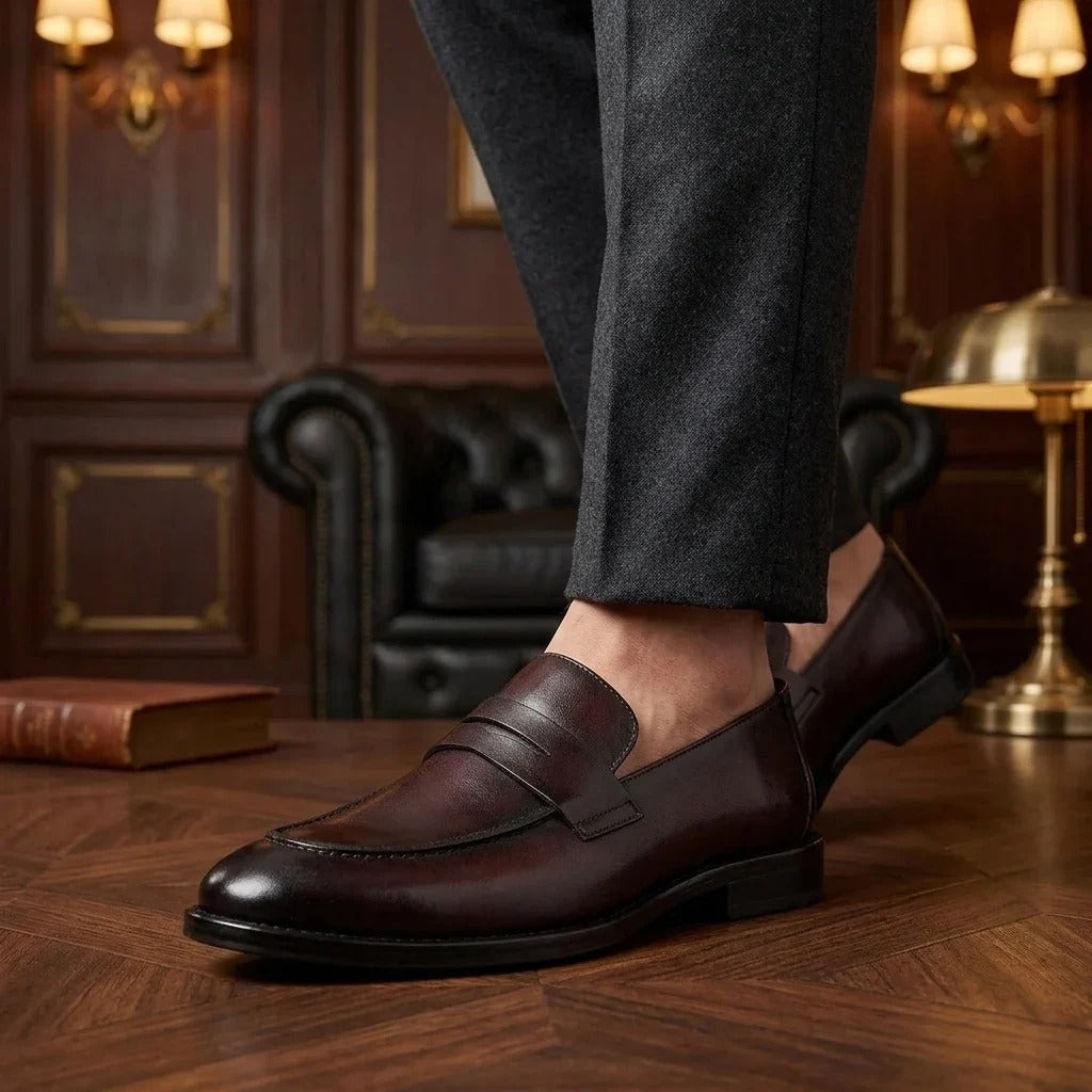 Ted - Mocassini classici da uomo in pelle marrone con punta a mocassino