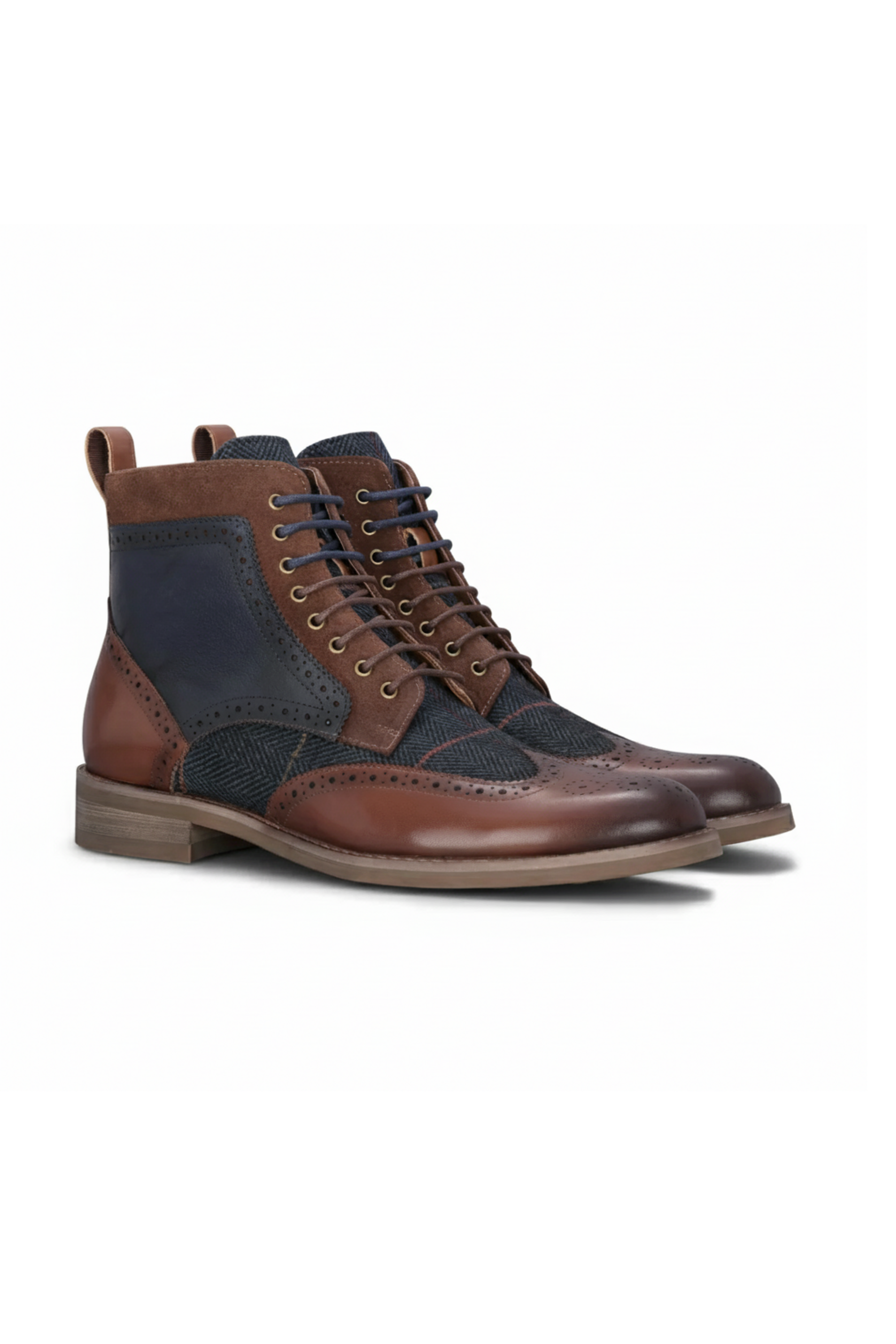 Teddy - Scarpe Oxford da uomo in tweed blu navy e pelle marrone