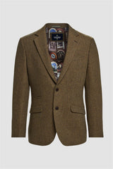 Thomas - Blazer classico in tweed a spina di pesce marrone da uomo