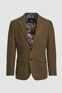 Thomas - Blazer classico in tweed a spina di pesce marrone da uomo