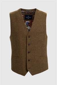 Thomas - Gilet da uomo in tweed a spina di pesce in misto lana marrone