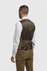 Thomas - Gilet da uomo in tweed a spina di pesce in misto lana marrone