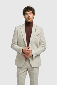 Thomas - Blazer classico in tweed a spina di pesce grigio da uomo