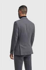 Thomas - Blazer classico in tweed a spina di pesce blu navy da uomo