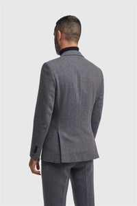 Thomas - Blazer classico in tweed a spina di pesce blu navy da uomo