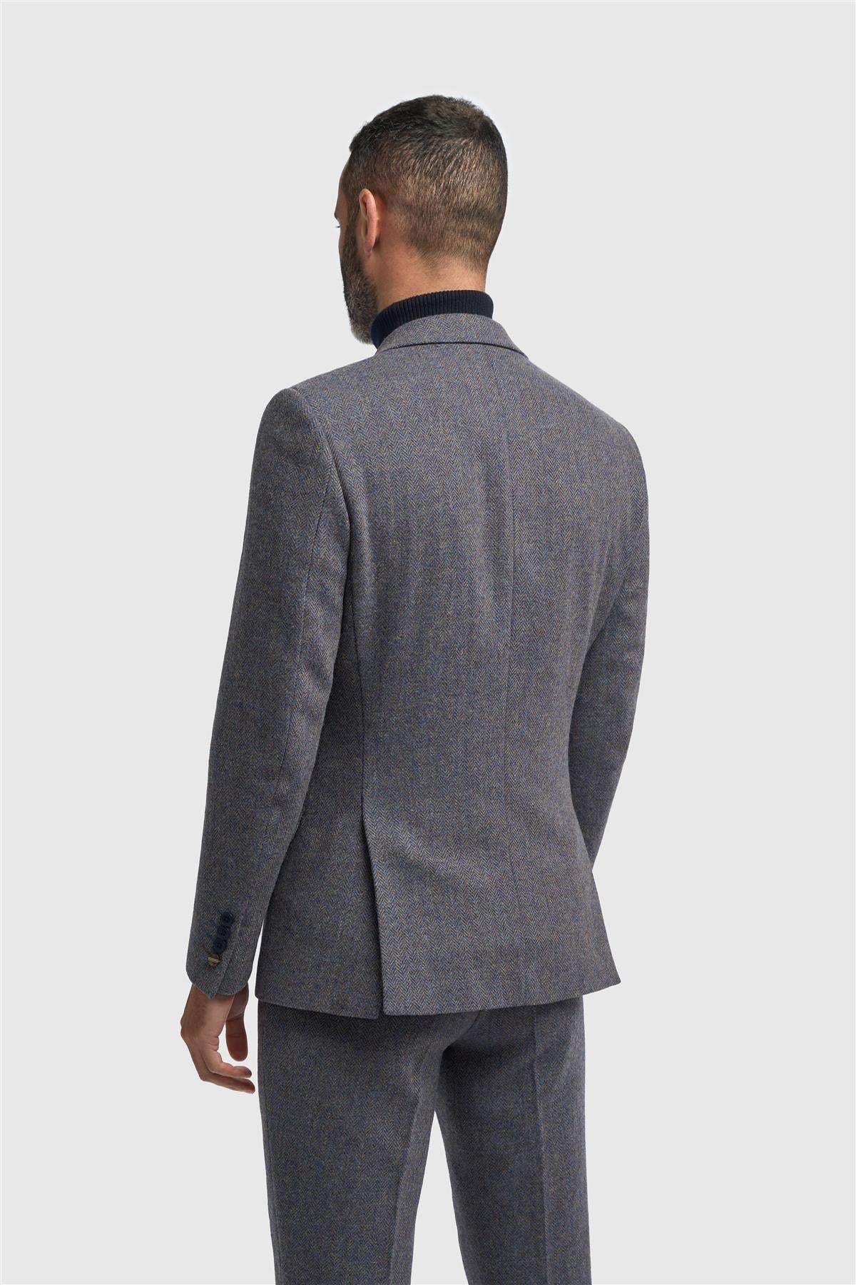 Thomas - Blazer classico in tweed a spina di pesce blu navy da uomo