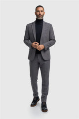 Thomas - Blazer classico in tweed a spina di pesce blu navy da uomo