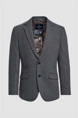 Thomas - Blazer classico in tweed a spina di pesce blu navy da uomo