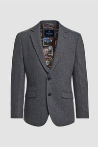 Thomas - Blazer classico in tweed a spina di pesce blu navy da uomo