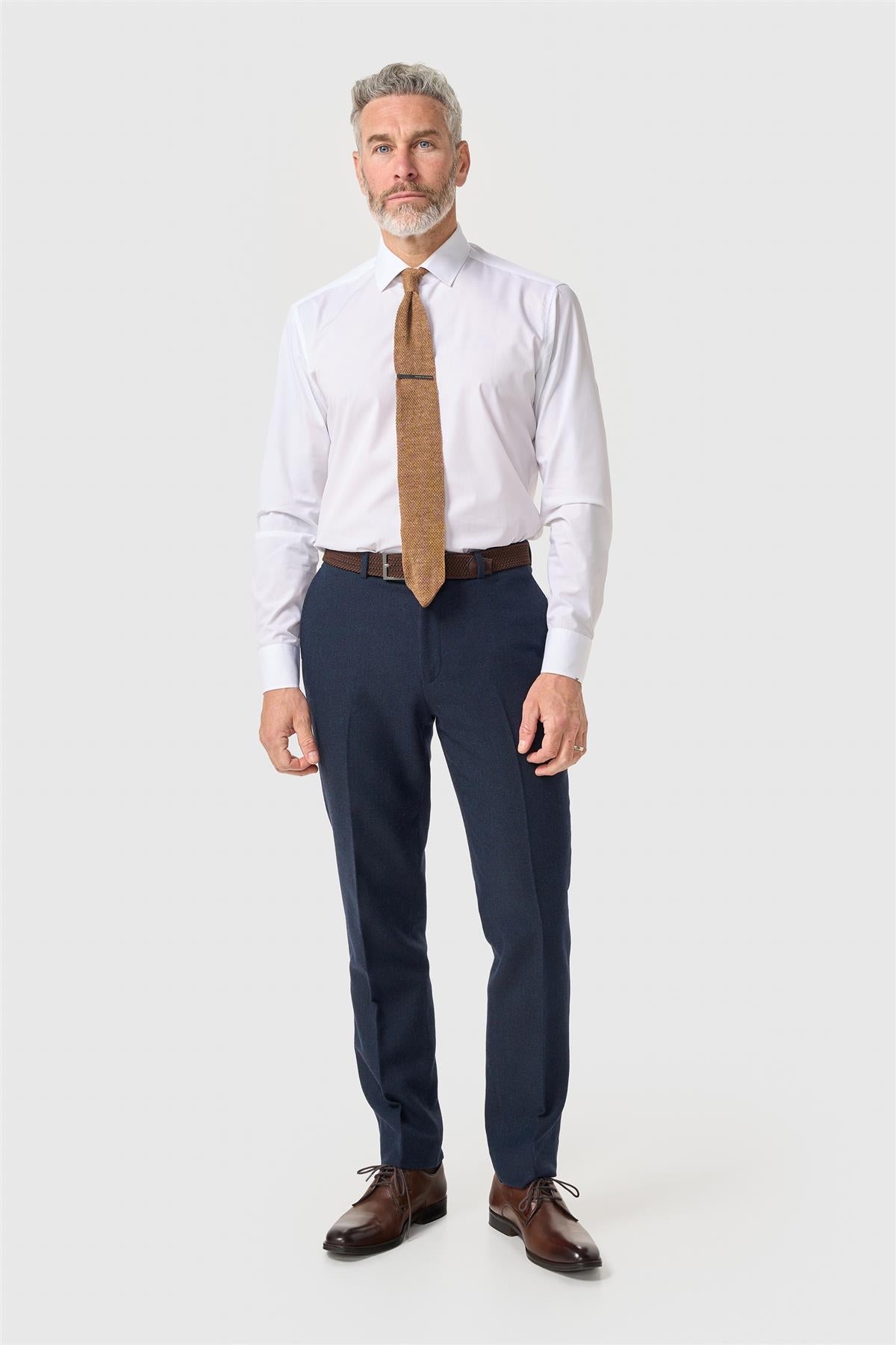 Thomas - Pantaloni da uomo in tweed a spina di pesce in misto lana blu navy