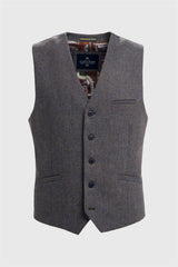 Thomas - Gilet da uomo in tweed a spina di pesce in misto lana blu navy