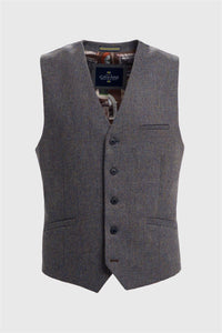 Thomas - Gilet da uomo in tweed a spina di pesce in misto lana blu navy