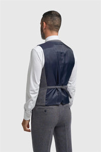Thomas - Gilet da uomo in tweed a spina di pesce in misto lana blu navy