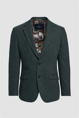 Thomas - Blazer classico da uomo in tweed a spina di pesce verde oliva